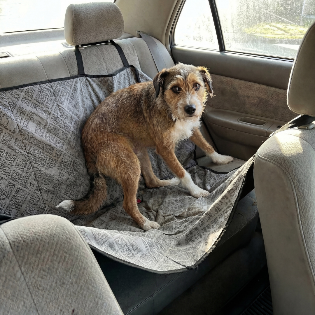 Dog scrambling and unable to settle in car back seat